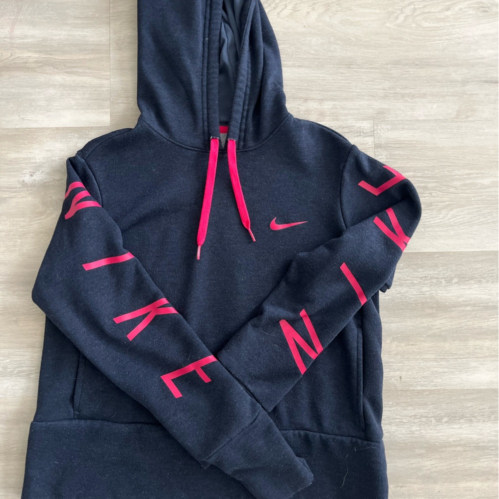 Nike Dark Hoodie with Vibrant Pink Details